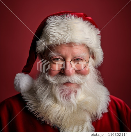 Authentic santa claus smiling on red background Authentic santa claus smiling on red background 116802114