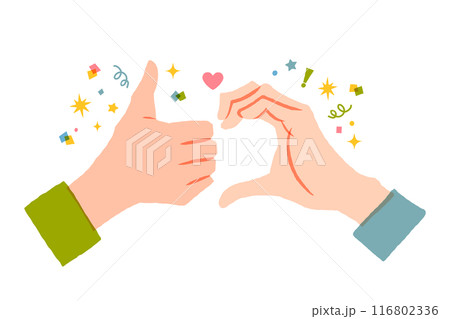 片思いハート / ハートとグッドのポーズをする2人の手 116802336