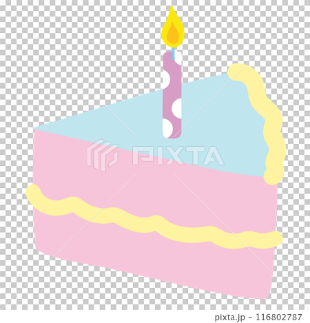 Pastel illustration of cake slice with candle for sweet dessert, bakery, pastry, birthday party, cafe, restaurant, menu, recipe, baking elements, logo, icon, sticker, grocery shopping, brunch, patches Pastel illustration of cake slice with candle for sweet dessert, bakery, pastry, birthday party, cafe, restaurant, menu, recipe, baking elements, logo, icon, sticker, grocery shopping, brunch, patches 116802787