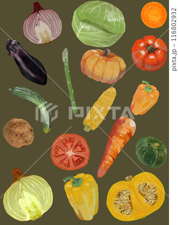 野菜パターン_茶背景_縦 野菜パターン_茶背景_縦 116802932