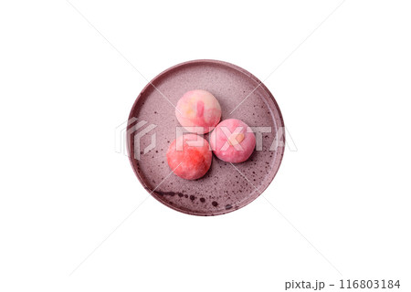 Delicious sweet chilled mochi desserts with fruit filling 116803184