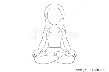 ヨガのポーズをしている女性の線画イラスト 116803345