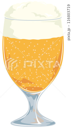ワイングラスに注がれたビールのイラストアイコン／シュワシュワ付き 116803719
