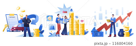 Flat people analyzing budget, planning and calculation of financial income and expenses 116804160