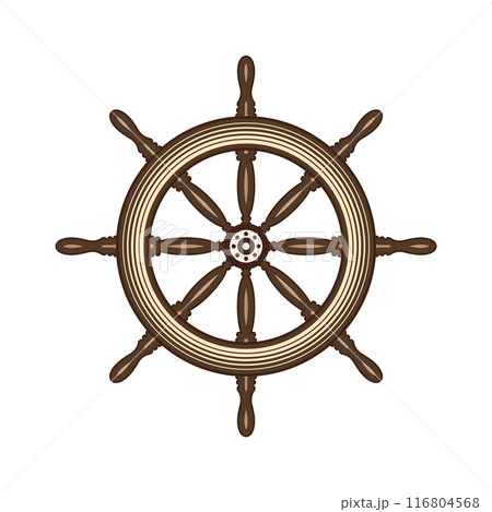 Wooden vintage steering wheels. Ship, sailboat or yacht retro wheel symbol. Nautical rudder icon. Marine logotype design element. Vector illustration Wooden vintage steering wheels. Ship, sailboat or yacht retro wheel symbol. Nautical rudder icon. Marine logotype design element. Vector illustration 116804568
