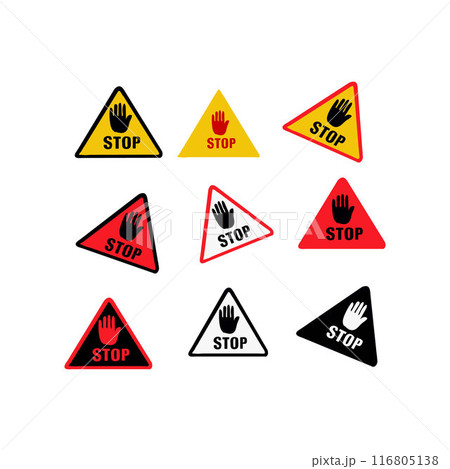 Set stop red sign icon with white hand do not enter Warning stop sign 116805138
