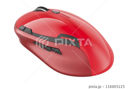 Red Wireless Computer Mouse, 3D rendering Red Wireless Computer Mouse, 3D rendering 116805225