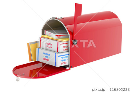 Red Mailbox with parcels, opened. 3D rendering 116805228