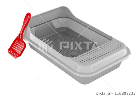 Cat Litter Box with litter scoop. 3D rendering 116805235