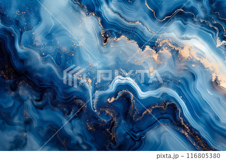 Abstract background that looks like liquid marble in swirling shades of blue and white 116805380