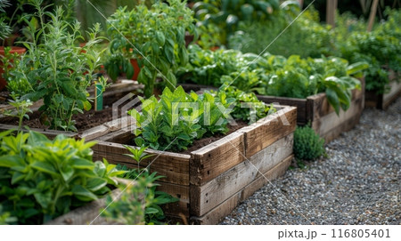 Fresh green seedlings in a wooden box on the farm Fresh green seedlings in a wooden box on the farm 116805401
