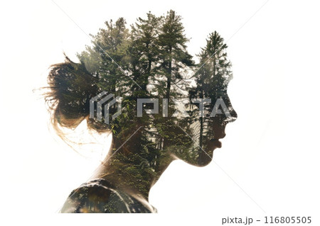 Silhouette of Woman with Double Exposure Forest Imagery Silhouette of Woman with Double Exposure Forest Imagery 116805505