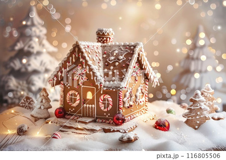 Enchanting Gingerbread House Amidst Sparkling Festive Decorations 116805506