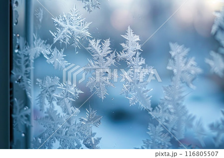 Ethereal Frost Patterns on Winter Windowpane Ethereal Frost Patterns on Winter Windowpane 116805507
