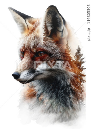 Majestic Double Exposure Fox Blended with Forest Landscape 116805508