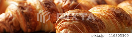 Golden Flaky Croissant on a Crisp Morning - Breakfast Pastry Delight Golden Flaky Croissant on a Crisp Morning - Breakfast Pastry Delight 116805509