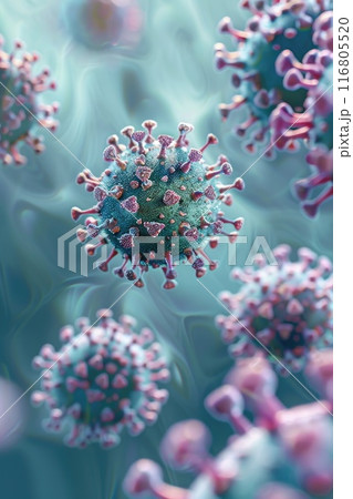 Vivid 3D Illustration of Coronavirus Particles in High Detail 116805520