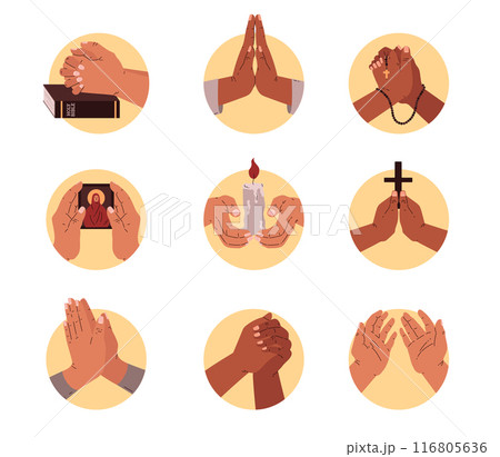 Diverse prayer hands vector illustration set Diverse prayer hands vector illustration set 116805636