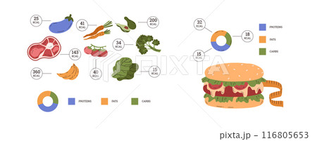 A set of infographics about healthy and unhealthy food on a white background 116805653