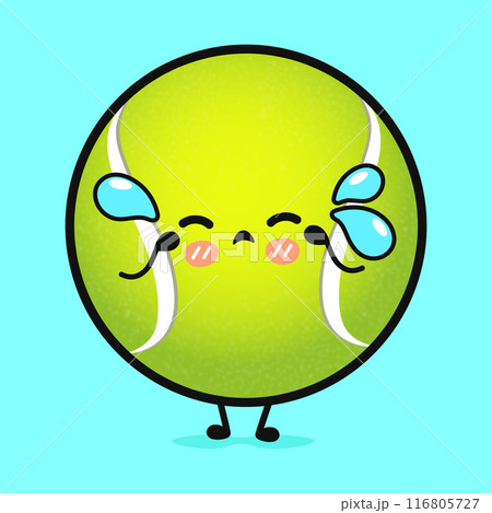 Crying Tennis ball character. Vector hand drawn cartoon kawaii character illustration icon. Isolated on blue background. Sad Tennis ball character concept 116805727