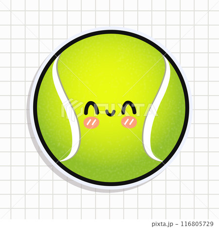Cute funny Tennis ball sticker. Vector hand drawn cartoon kawaii character illustration icon. Isolated on background. Tennis ball card character concept 116805729