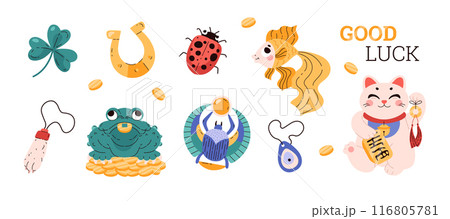 Asian symbols of good luck and wealth on isolated background. 116805781
