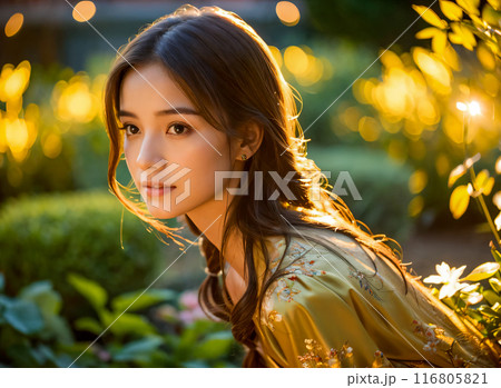 portrait of a beautiful young woman outdoors 116805821
