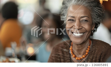 Woman Smiles at Gathering Woman Smiles at Gathering 116805891