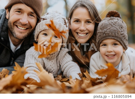 Happy Family In Autumn Leaves Happy Family In Autumn Leaves 116805894