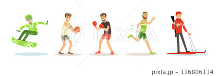 Athletic Man Character Enjoy Sport Activity Vector Set 116806114