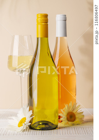 White wine bottle and wine glass White wine bottle and wine glass 116806497