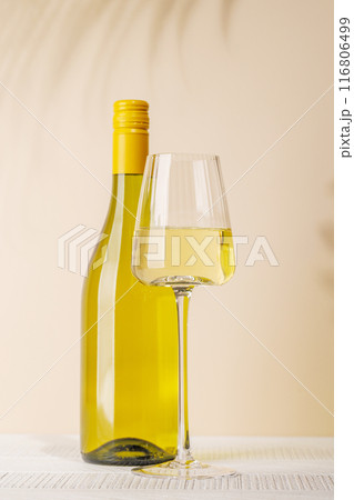 White wine bottle and wine glass White wine bottle and wine glass 116806499