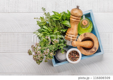 Various herbs and spices on the table Various herbs and spices on the table 116806509