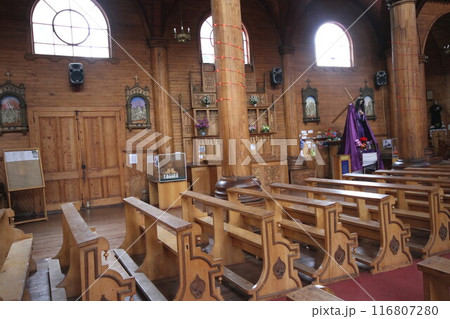 Wooden chruches in Castro on Chiloe Island, Chile 116807280