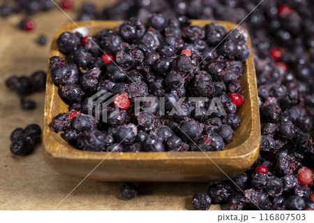 various blueberries after freezing are on the table various blueberries after freezing are on the table 116807503