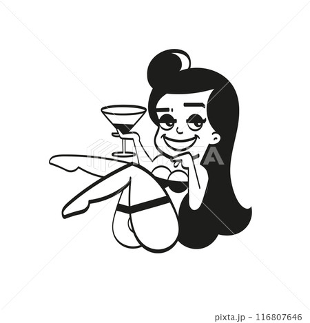 One line art woman, girl. Portrait, face with rose. Simple, minimalist vector illustration of beautiful woman. line drawing 116807646