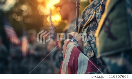 Soldier Holding American Flag 116807665