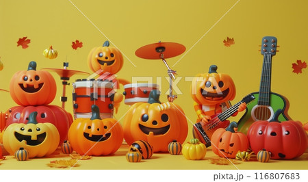 Pumpkin Band Playing Music for Halloween Pumpkin Band Playing Music for Halloween 116807683