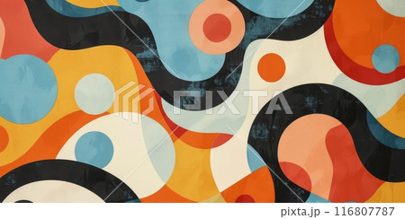 Abstract Art with Colorful Circular and Curved Shapes, Textured Background. Modern Abstract Design 116807787