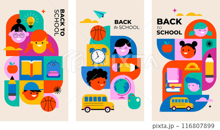 Back to school, geometrical modern style design. Back to school sale, promotion, poster and flyer 116807899