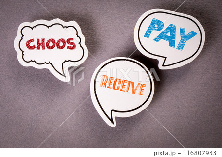Choos Pay Receive. Shopping Online Concept. Three speech bubbles with text on a gray background 116807933