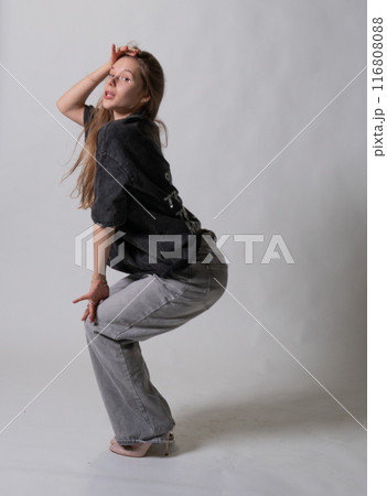 portrait background face hand cap beauty person beautiful hair young model white lady modern look 116808088