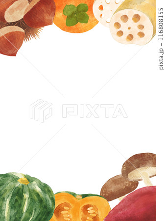 秋の味覚のフレーム6 水彩タッチ 秋の味覚のフレーム6 水彩タッチ 116808155