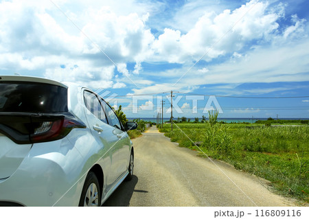 沖縄 読谷村 海へと続く一本道 沖縄 読谷村 海へと続く一本道 116809116