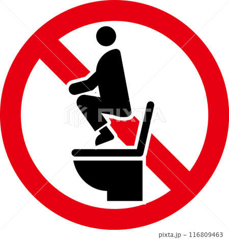 トイレの上にしゃがむことを禁止するアイコン・トイレの正しい座り方を説明するアイコン 116809463