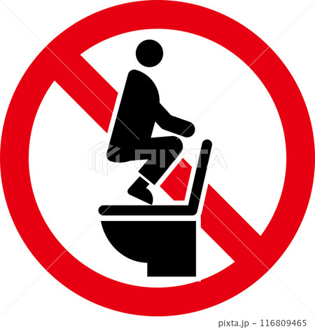 トイレの上にしゃがむことを禁止するアイコン・トイレの正しい座り方を説明するアイコン 116809465