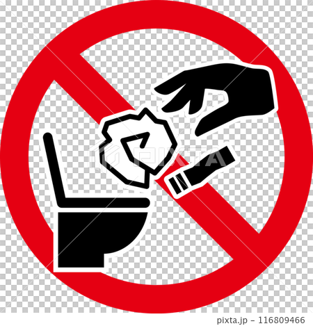 トイレにゴミや吸い殻を捨てることを禁止するアイコン トイレにゴミや吸い殻を捨てることを禁止するアイコン 116809466