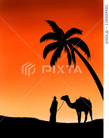 Illustration of a sunset sky view, vertical view  116809482