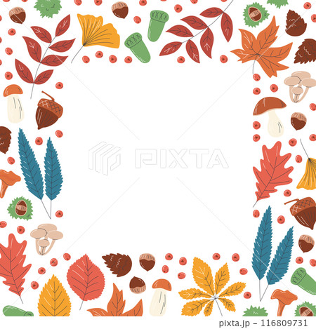 Various fall foliage elements square frame design 116809731