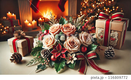 クリスマスプレゼントとお花のアレンジ クリスマスプレゼントとお花のアレンジ 116809772